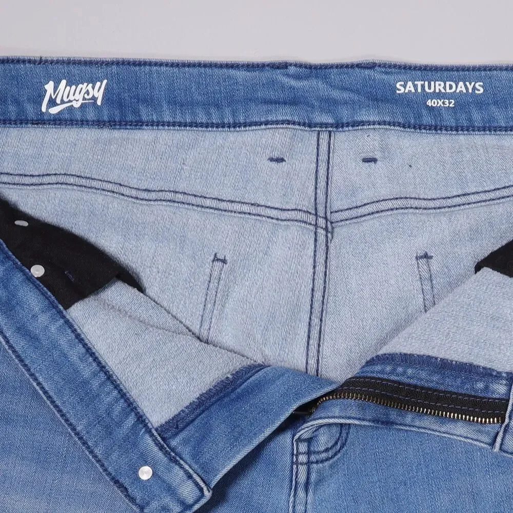 Mugsy Saturdays Jeans Cashmere Blend Blue Stretch Denim Mens 40 x 32
